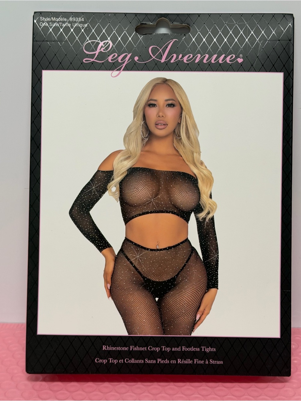 Leg Avenue Black Rhinestone Fishnet Crop Top & Footless Tights Set